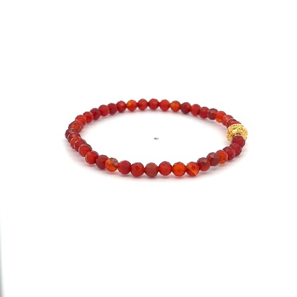 18K Gold Money Coin Ball Charm Bracelet Mini Gemstone Natural Carnelian 4mm - Picture 3 of 6